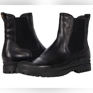 Veronica Beard Osana Water-Repellent Leather Lug-Sole Chelsea Booties Black 8.5